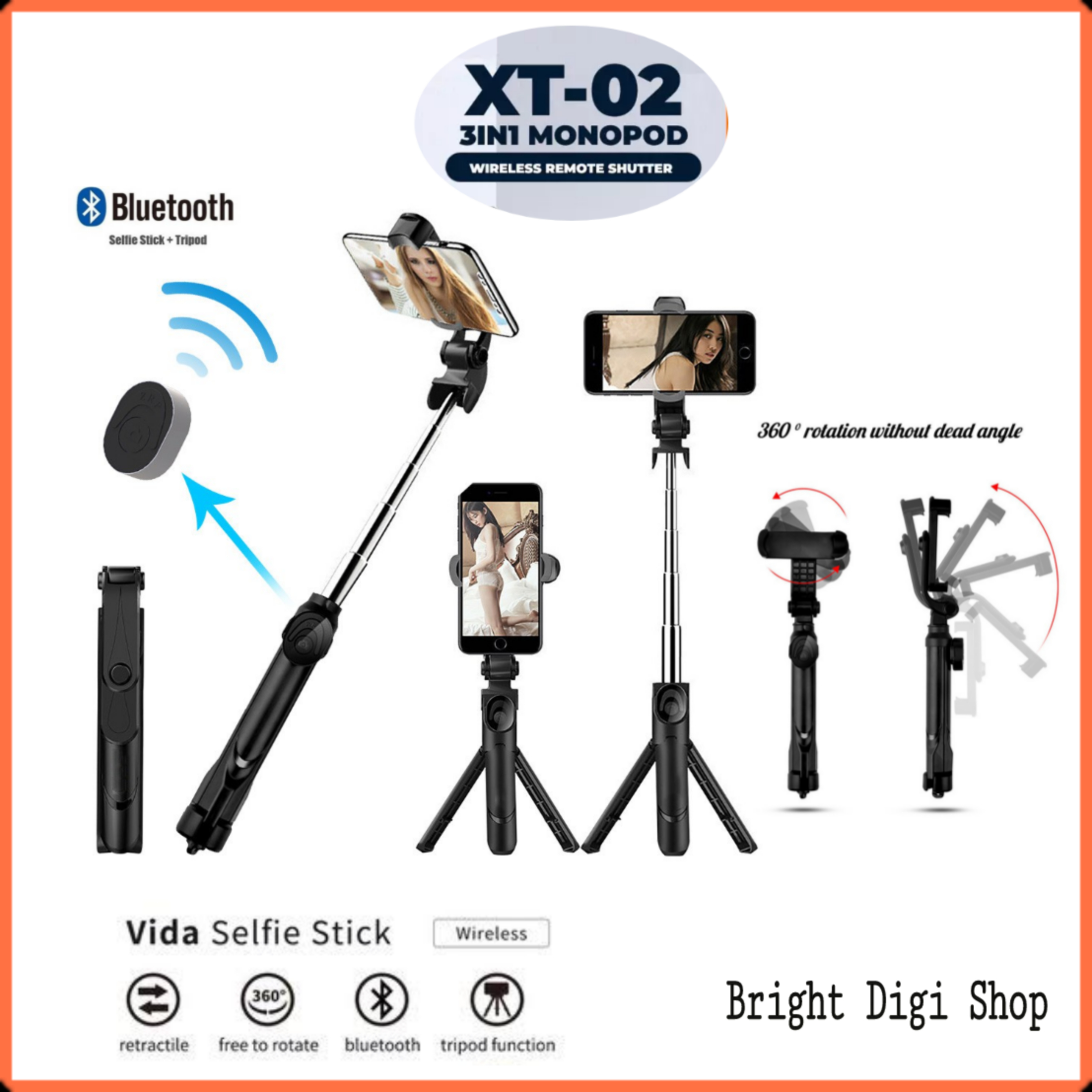 Mobistreet XT-02 Selfie Stick Tripod Stand With Wireless Bluetooth Remote Mobile Holder