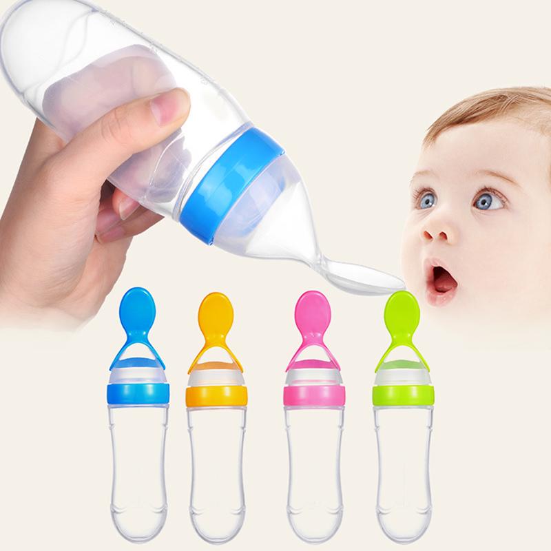 Silicone Baby Squeezing Feeding Spoon Training Scoop Rice Milk Cereal Bottle Baby Training Feeder